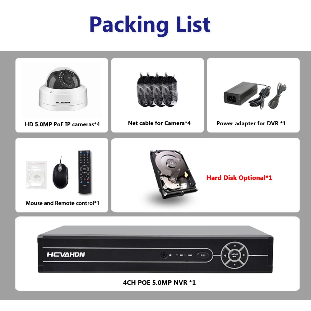 HCVAHDN H.265 8CH CCTV NVR Системы 5MP POE Комплект IP66 Водонепроницаемый Крытый Открытый ip