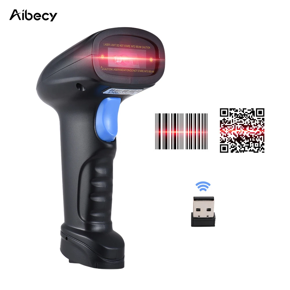 Koop Aibecy Handheld 2.4G Draadloze 1D 2D QR Barcode Scanner Bar Code Reader met USB Ontvanger 2100 Code opslag Capaciteit voor POS winkel
