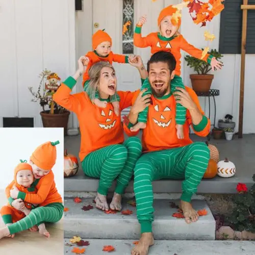 

New Halloween Pumpkin Family Matching Outfit Cotton Homesuit Pajamas Mother Dad Baby Kids Sleepwear Halloween Party Costume