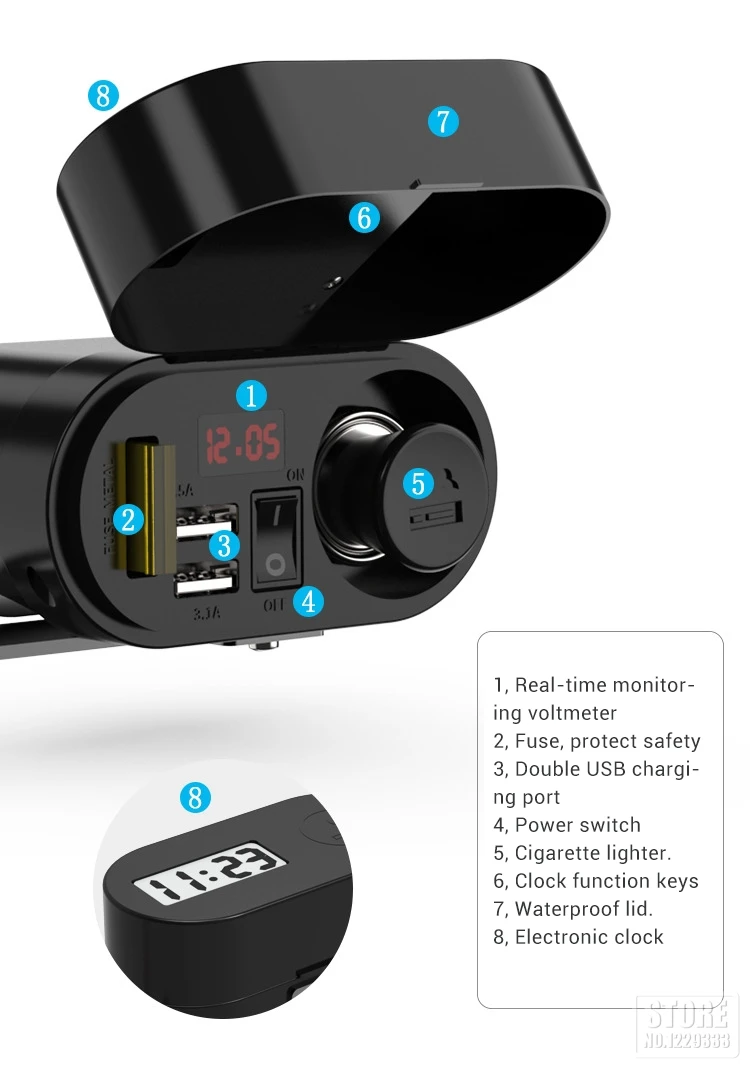 Мотоциклетное водонепроницаемое зарядное устройство, розетка 5 В, 3,1 А, двойной usb-переключатель, Автомобильный светодиодный вольтметр с цифровым дисплеем, прикуриватель