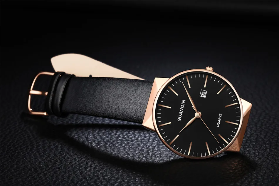 2017 GUANQIN Watch Men Ultra Thin Simple Fashion Casual Quartz Men Watches Leather Strap Men Clock Wristwatch Birthday Gift (10)