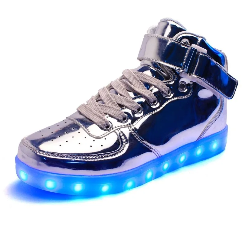 Couture Lumineux Chaussures blanc En Usb Noir Led rouge Pour Or Light Cuir Garçons Argent or Et Filles Up argent x8UUYwdq