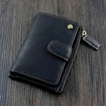 

New Genuine Leather Mens Wallet ZIPPER Coin Purse Vintage Retro Style