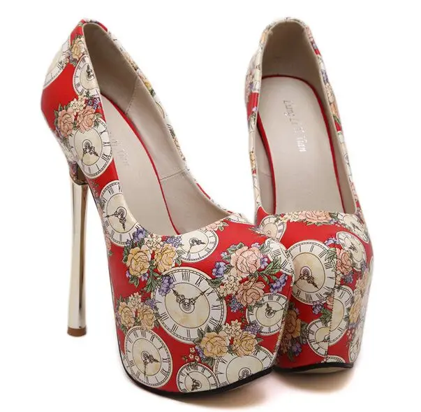 

Size 4~9 Elegant Party 16cm High Heels Women Pumps Red Flower Autumn Platform Women Shoes zapatos mujer (Chenk Foot Length)