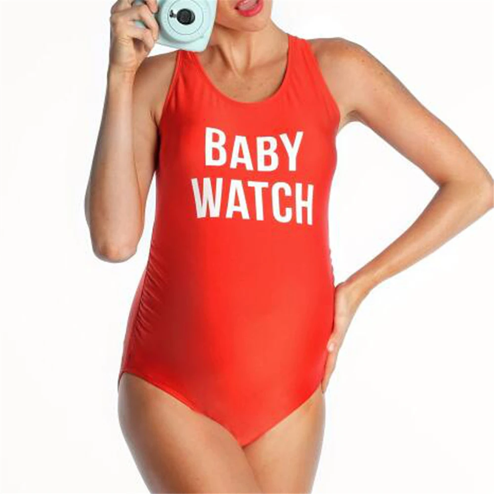Pregnant Swimsuit Maternity Tankinis Women Solid Letter Plus Size One Piece Halter Pregnant maillot de bain femme Swimwear