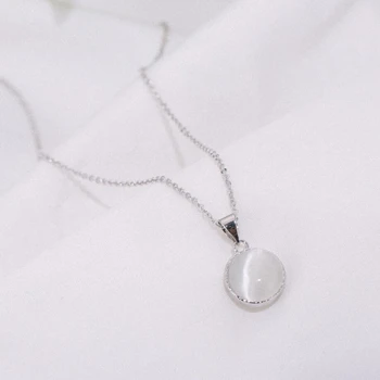 

Literary Fresh Round Opal Korea Short 925 Sterling Silver Clavicle Chain Temperament Trendy Female Necklace SNE196