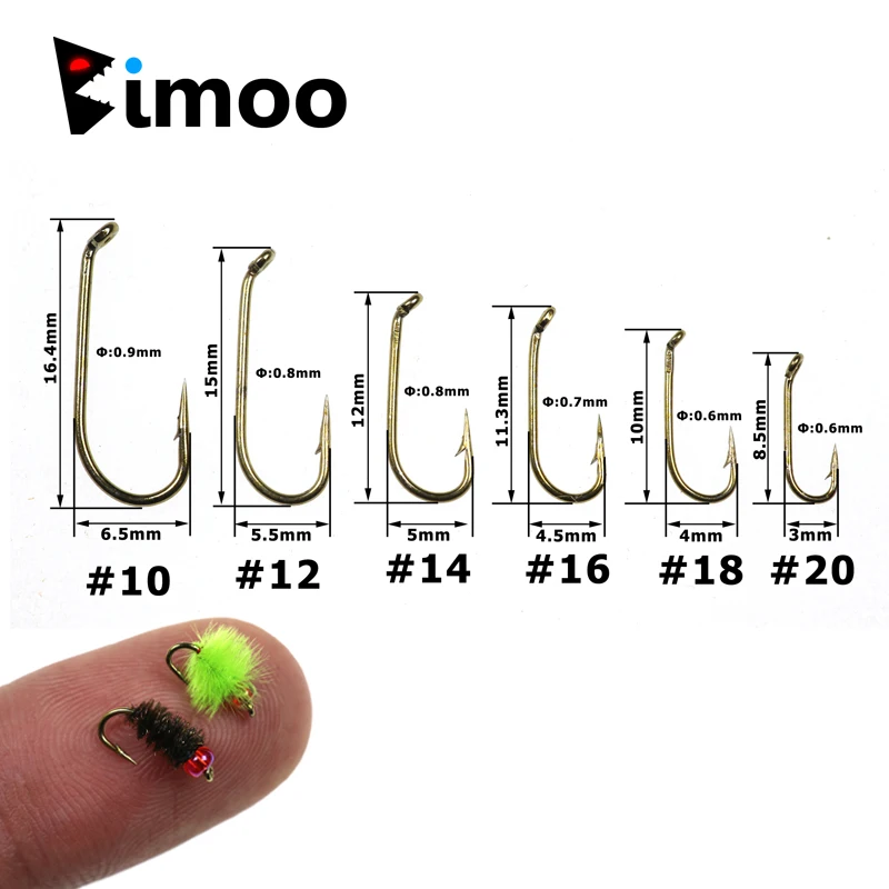 Bimoo 500 قطعة حجم 10 12 14 16 18 20 القياسية الحورية و الرطب ذبابة ربط هوك البرونزية قوية حادة الحورية و الرطب يطير الصيد السنانير