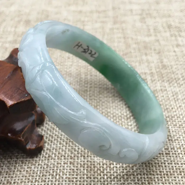 

FREE SHIPPING>>>@@ A-3122 Vintage Chinese Hand-carved Green Jadeite Jade Gems Bracelet Bangle 59mm NEW