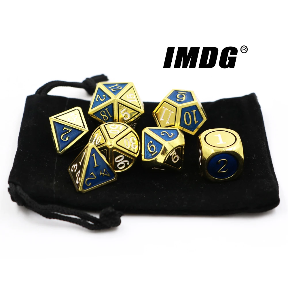 IMDG 7pcs/set Creative RPG Game Dice Polyhedron Metal DND Enamel Two-tone Navy Gold Digital | Спорт и развлечения