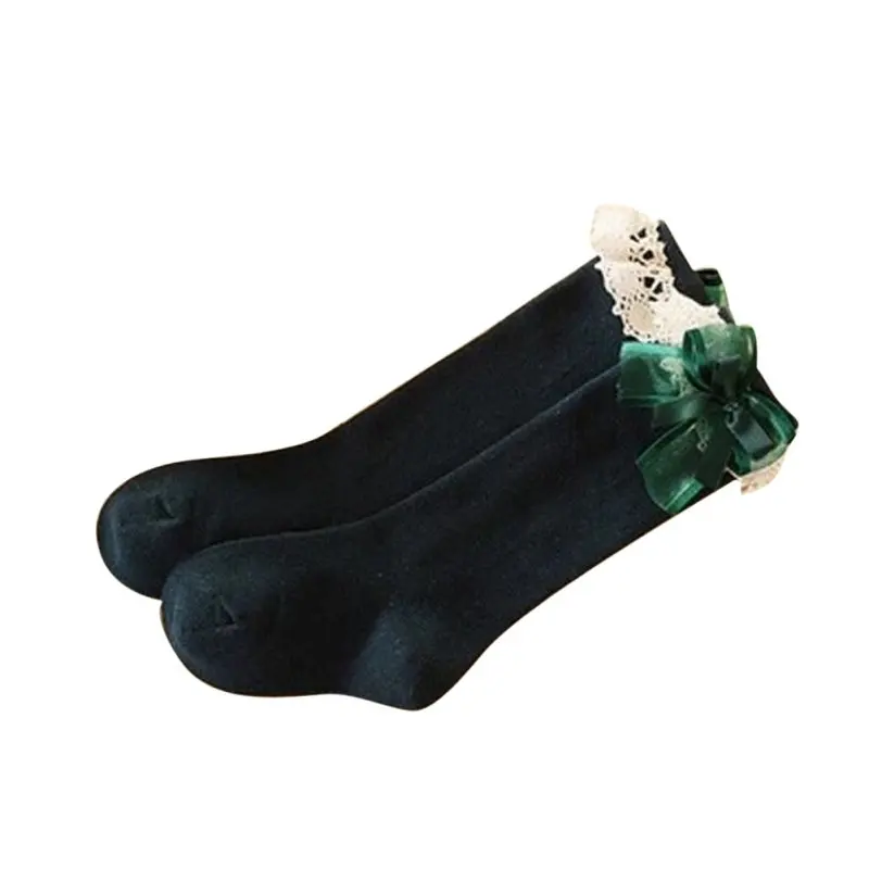 Носки детские носки для малышей Детские гольфы до колена для маленьких девочек с бантом из органзы, 6 цветов, 1-5 лет - Цвет: Зеленый