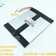 3 линии 7,4 В 36120140 10000 мАч(полимерный литий-ионный аккумулятор) большой 9,7 дюймового планшета компьютерные батареи 10,1 панели S7/S9 и A1