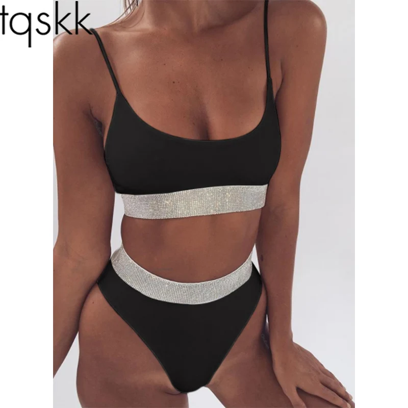 

TQSKK 2019 Sexy Solid Women Swimwear High Waist Bikinis Swimsuit Female Biquini Summer Retro Bikini Set Beach Wear Bathing Suits