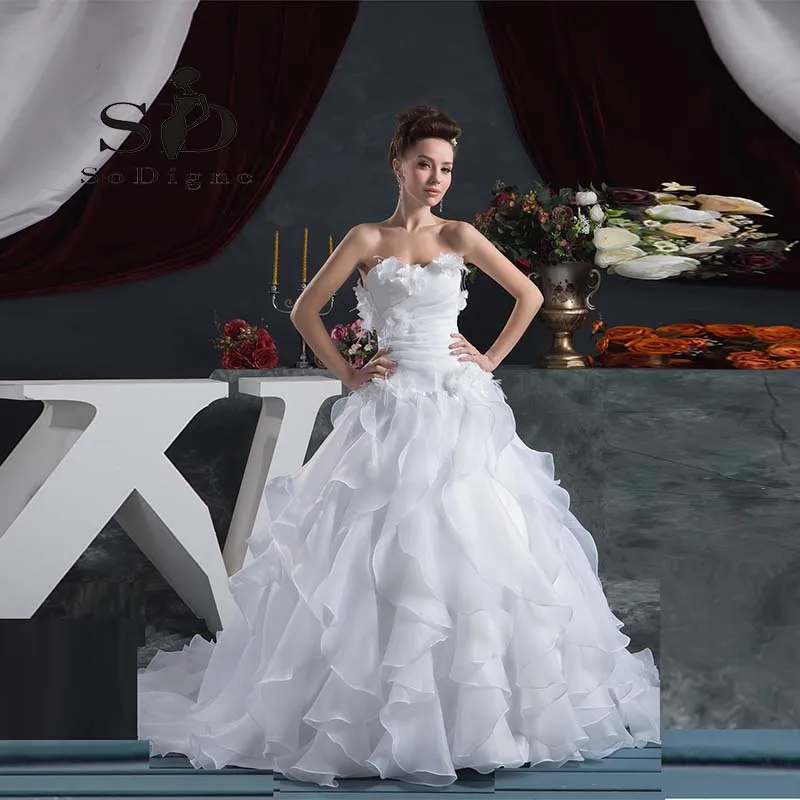 

Wedding Dress 2016 SoDigne New Fashion Ruffles A Line Strapless Flower Pleats Bridal Gown Vintage Inspired Bridal Gown
