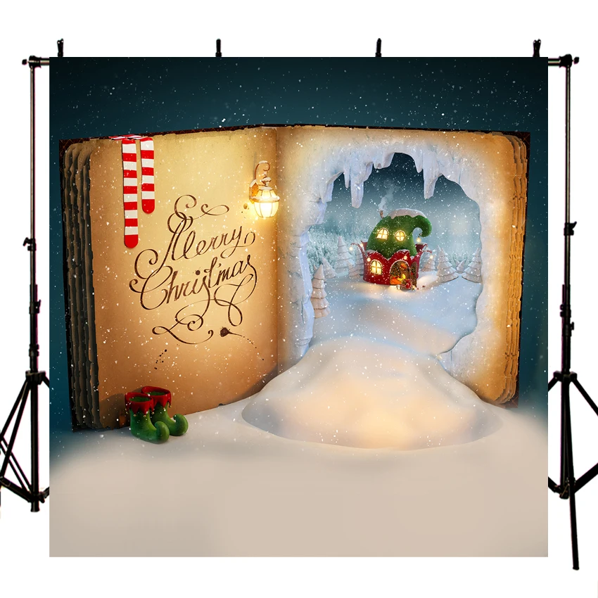 

MEHOFOTO Photography Backdrop Christmas Books Elven House Socks Shoes Snow Background Photo Studio New Design Camera Fotografica