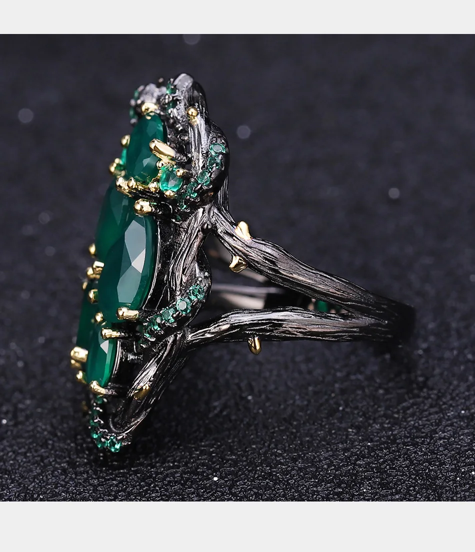 GEM'S балетное 925 пробы, серебряное кольцо ручной работы, ветка, Змеиный элемент, натуральный зеленый агат, натуральный камень, кольцо для женщин, ювелирное изделие