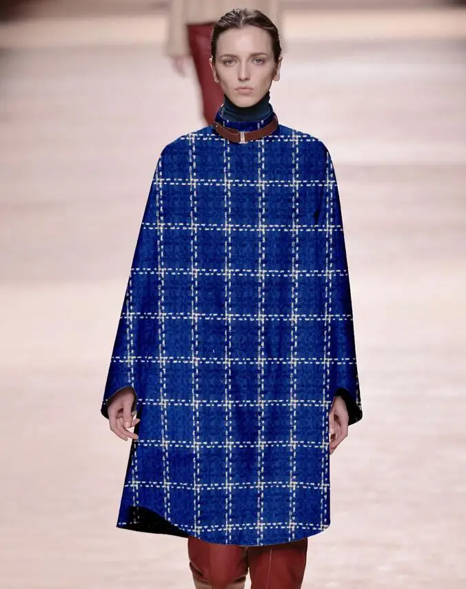 wholesale Blue braid Plaid tweed Yarn dyed wool fabric dresses, print satin floral Process tweed