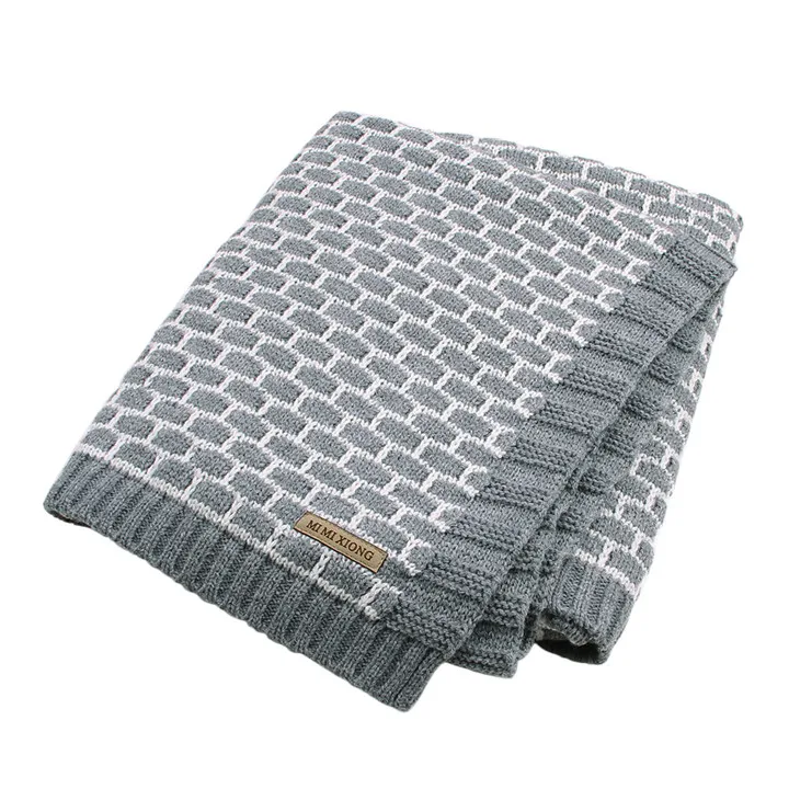 Одеяло для новорожденных, трикотажный хлопок для младенцев, вязаное крючком одеяло s, пеленка, мягкая, эластичная, для кроватки, постельные принадлежности для мальчиков и девочек - Цвет: Gray Plaid