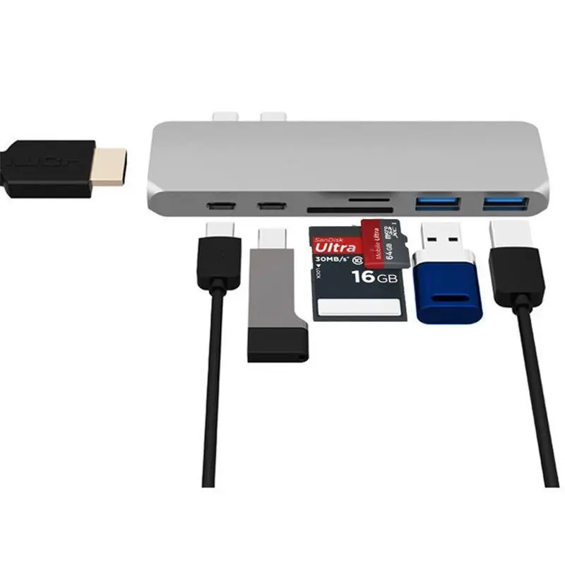 7в1 USB-C концентратор двойной тип-c многопортовый кард-ридер адаптер 4K HDMI для MacBook Pro