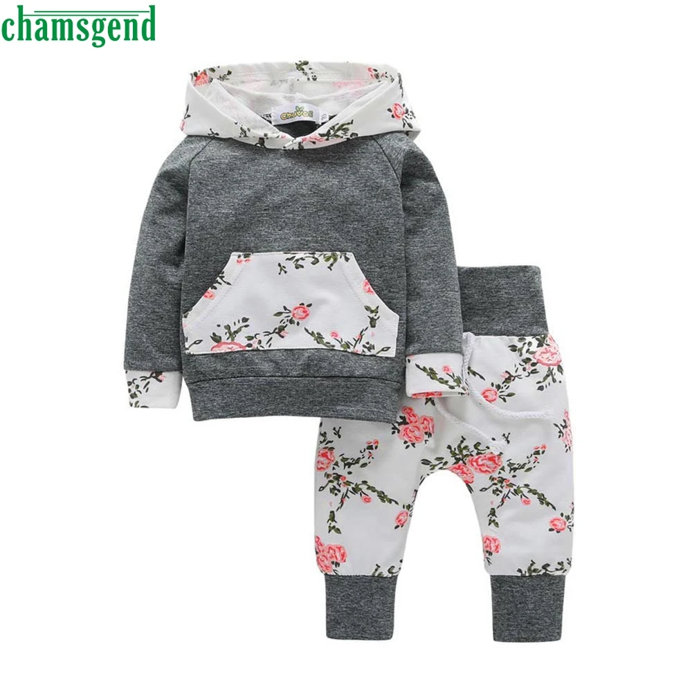 

CHAMSGEND Gray 2pcs Toddler Infant Baby Boy Girl Clothes Set Floral hooded sweater Hoodie Tops+Pants Outfits Apr 25 2019