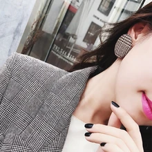 

Doreen Box Alloy Stud Black White Brown Grid Flat Semicircle Button Stud Earrings Fashion Jewelry Series Women Earrings,1 Pair