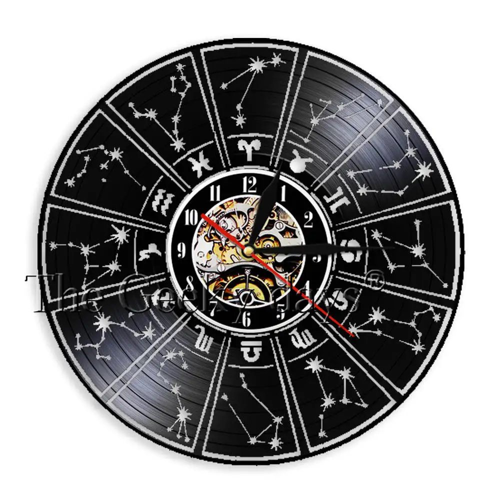Созвездие винтажная Виниловая пластинка небесные дизайнерские часы браслет знак Астрономия классный декор настенные дизайнерские часы подарок для учительницы - Цвет: Without Led