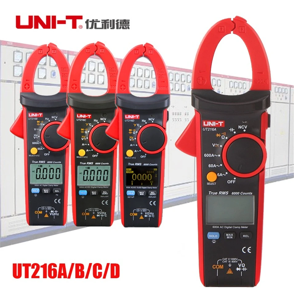 

UNI-T UT216A UT216B UT216C UT216D 600A True RMS Digital Clamp Meters AC/DC Current V/A Capacitance Ohm Freq Temp VFC NCV