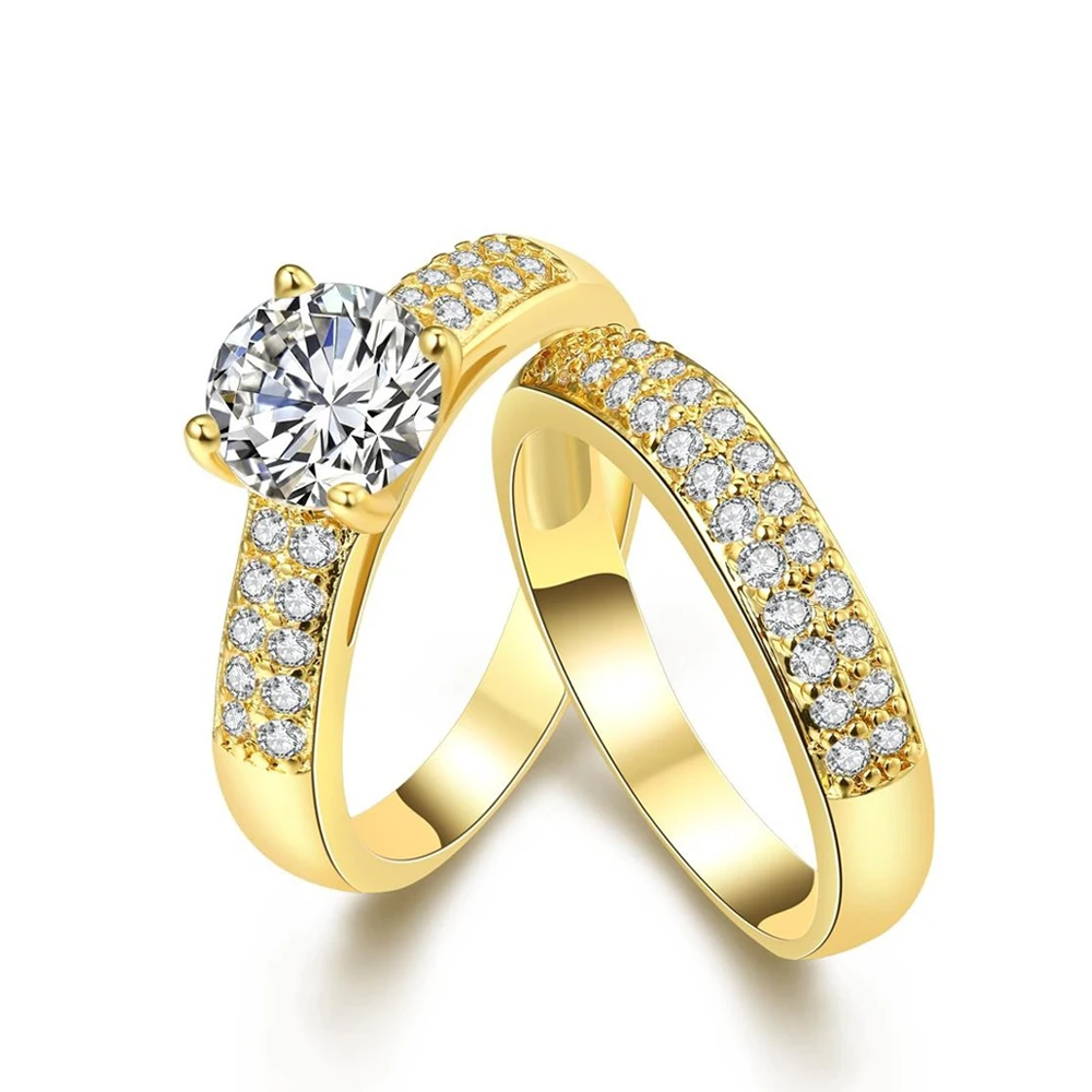 

2Pcs Stackable Promise Gold Color Wedding Luxury Cubic Zirconia Ring for Women Suitable for Engagement Crystal Statement Rings
