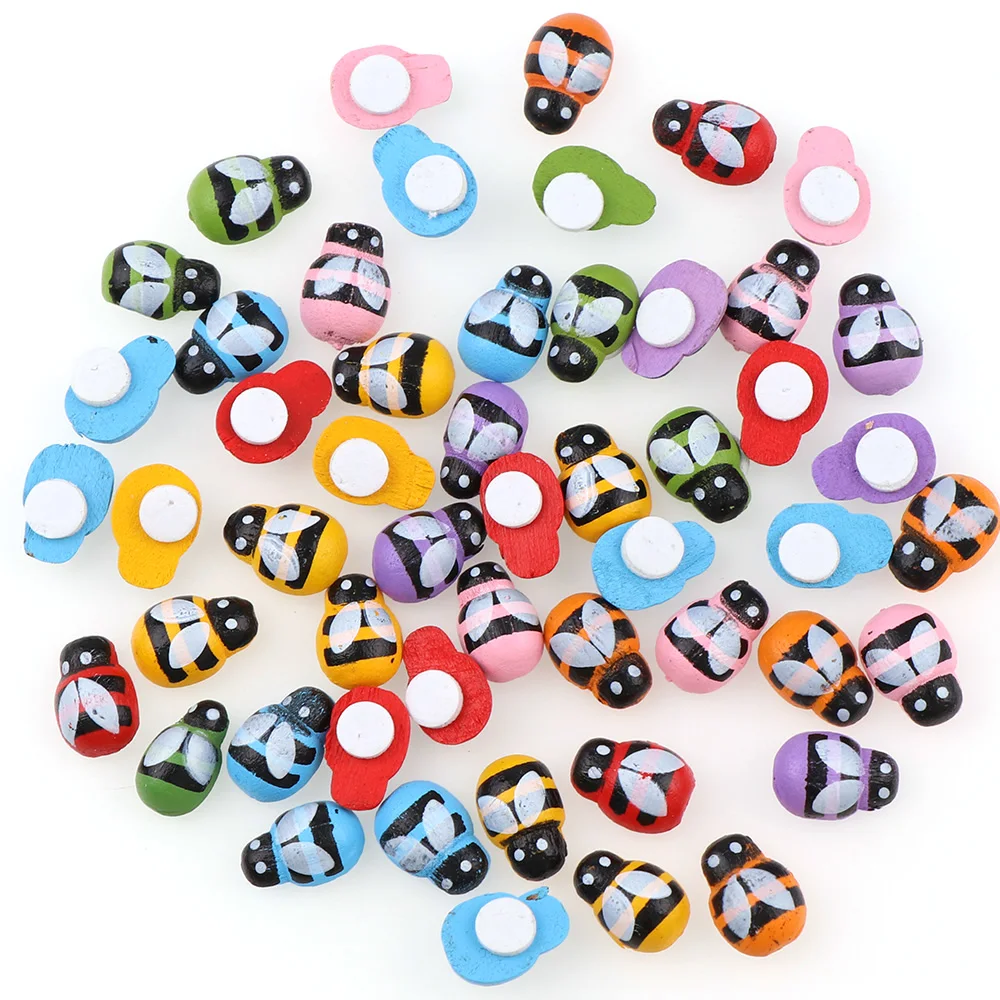 

100Pcs Wooden Mix Color Bee Sticker Children Kids Painted Self-adhesive Back For DIY Craft Mini Fridge Magnets For Scrapbooking