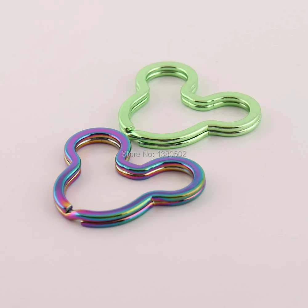 10 шт./лот, Радужный цвет и зеленый цвет, металлический брелок в форме мыши, брелок для ключей, подходящее кольцо для карабина на защелке