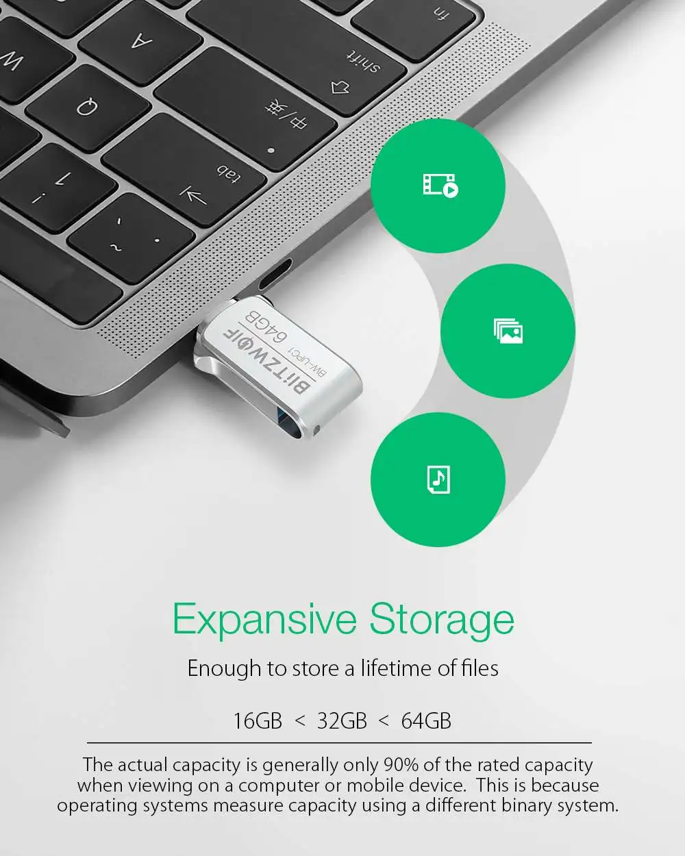 BlitzWolf BW-UPC1 2-in-1 Type-C USB 3.0 Aluminium Alloy 16GB 32GB 64GB OTG USB Flash Drive External Storage