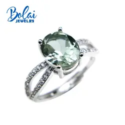 Bolaijewelry, Классический Простой стиль Натуральный зеленый аметист овальный 8 * мм 10 мм Драгоценное кольцо 925 Серебряные украшения для женщин