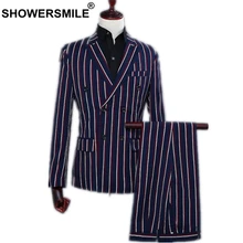 SHOWERSMILE 3 Piece Blazer+Trousers+Vest Men Slim Fit Suits British Style Suit Jacket Double Breasted Blazer Singers Costumes