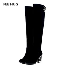 2017 Sexy Women Over the Knee Boots Elegant Women’s Embroidery Butterfly Long Winter Boots Thick Heels Flock Shoes Woman Botas