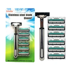 6 Layers Razor 1 Razor Holder 7 Blades Replacement Shaver Haircut Titanium Head Cassette Shaving Razor Set Face Knife razor CW31