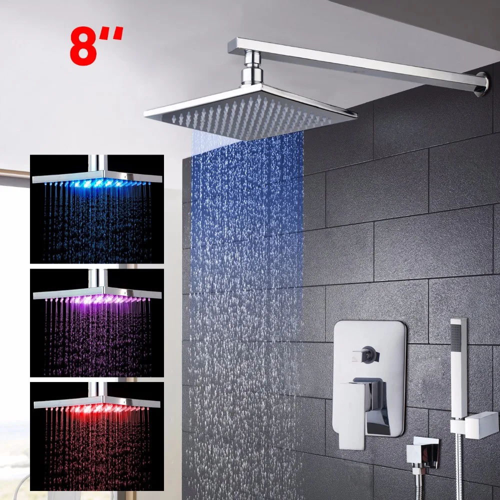 

LED Luxury 8 inch Bathroom Faucet Chrome Shower Heads Hot Cold Water Mixer Distinguished Shower Faucet