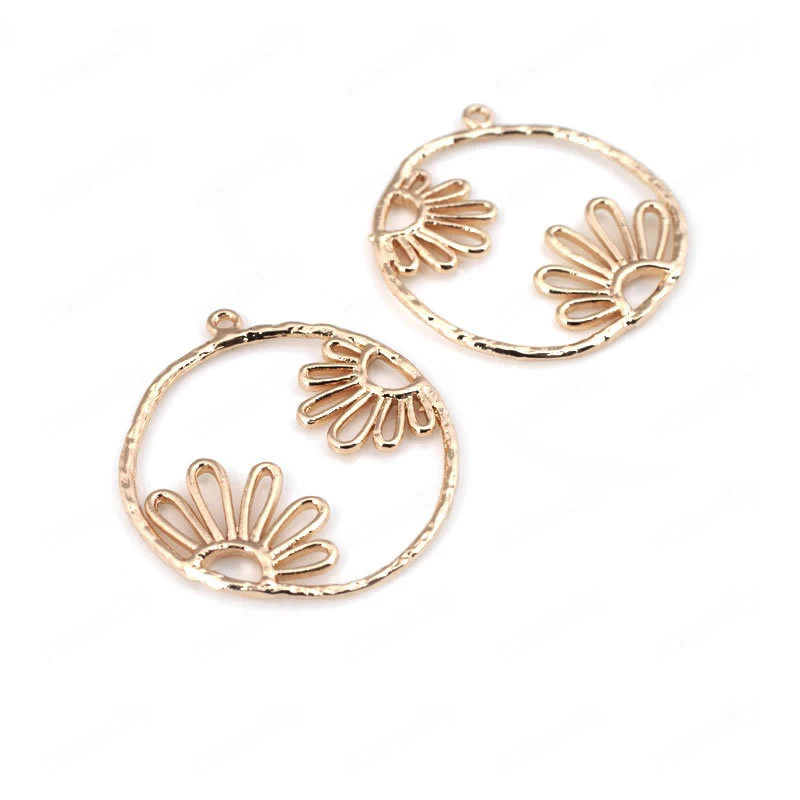 

(31898)6PCS 28*26MM 24K Champagne Gold Color Brass Round Flower Charms Pendants High Quality Diy Jewelry Findings Accessories