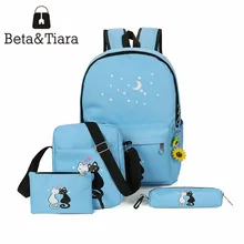 2017 new canvas cat backpack 4pcs set font b school b font font b bags b