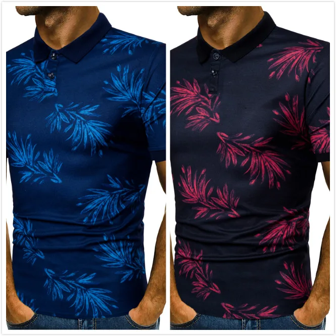 

Men's 2019 new short-sleeved POLO shirt leaf print sweatshirt men's charm casual wear