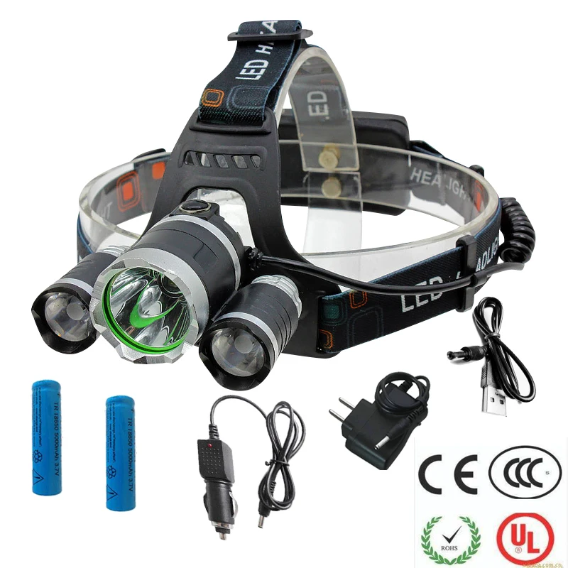 

Rechargeable 12000Lm xm-L2 Led HeadLamp Headlight torches flashlight Fishing Lamp+2*18650 battery+Car EU/US/AU/85 charger+USB