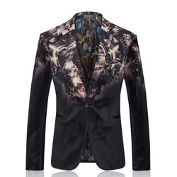 Для мужчин Slim Fit платье пиджак бренда Дизайн принт Повседневное Бизнес Блейзер костюм мужской хлопок Бизнес Свадебный костюм Блейзер sl-e183