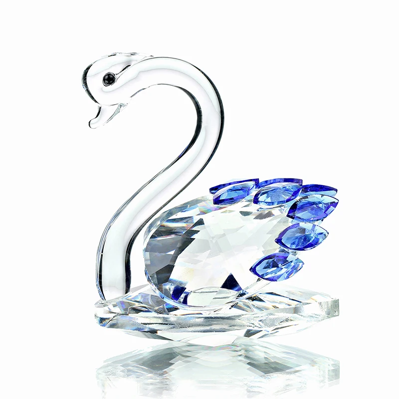

H&D Gifts for Valentine's Day Crystal Swan Figurine Collection Paperweight Table Centerpiece Ornament (Blue)