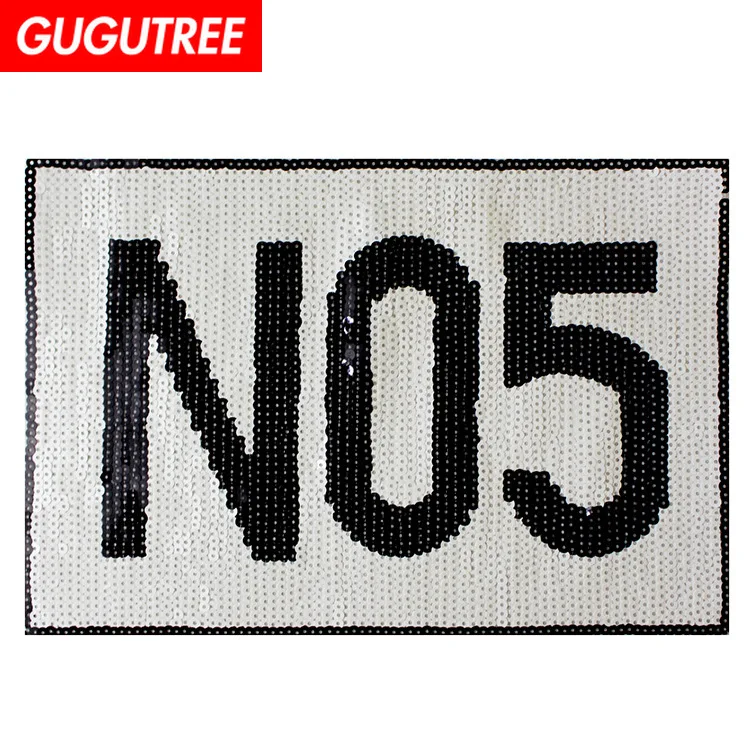 

GUGUTREE embroidery Sequins big n05 patches letter patches badges applique patches for clothing XC-461