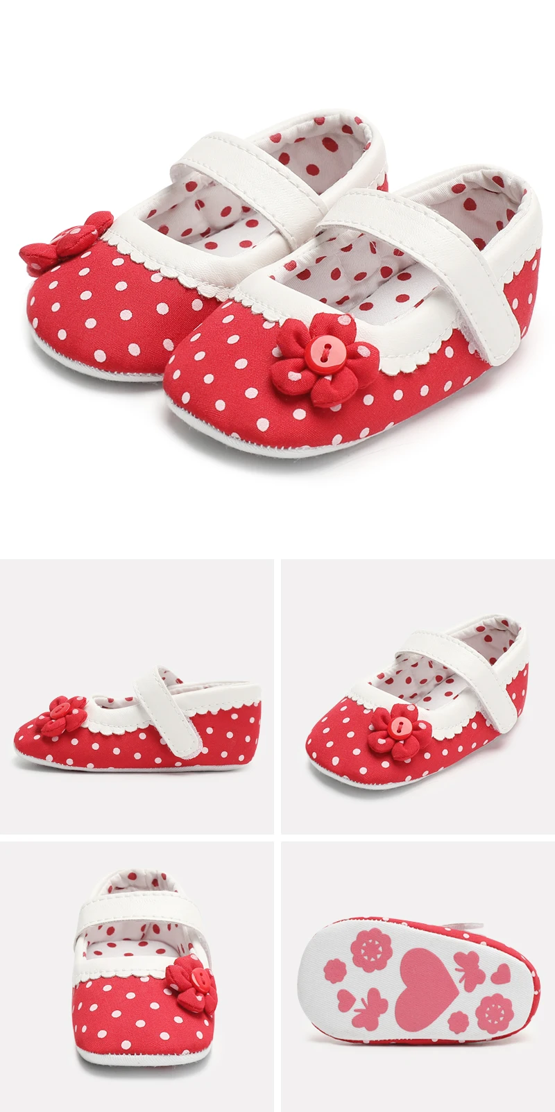 Обувь для новорожденных девочек мягкая хлопковая детская кроватка в горошек с цветами для маленьких принцесс нескользящая подошва для первых шагов