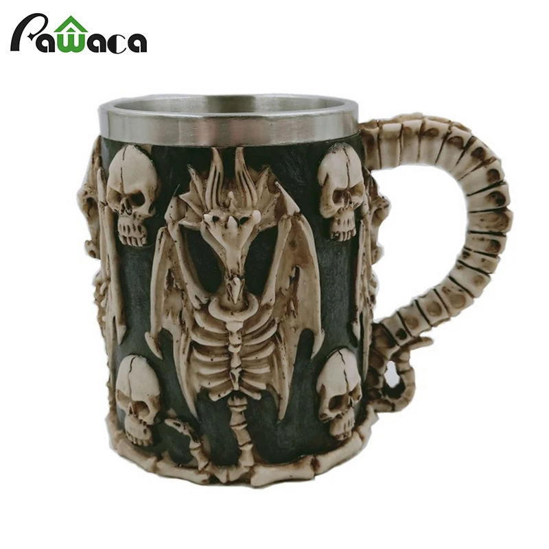 

3D Pterosaur Skull Mug Cool Skeleton Design Resin Stainless Steel Coffee Mug Tea Cup Beer Mug Wine Glasses Bar Drinkware Gift