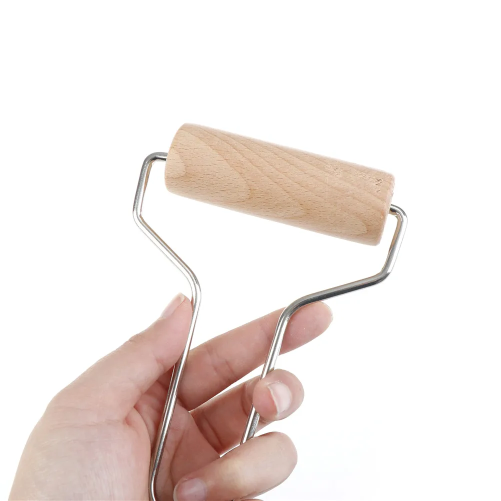 1PCS Stainless Steel Handle Wood Clay Roller Pottery Rolling Pin