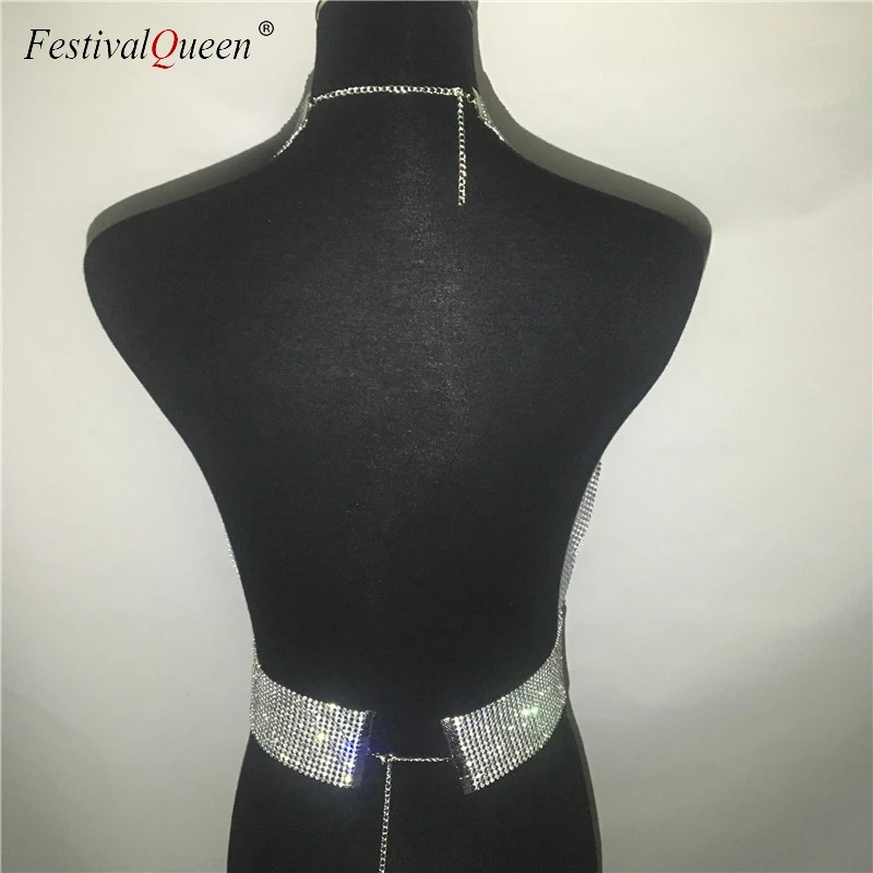 FestivalQueen lady rhinestone party backless tops sexy women summer glitter crystal diamonds crop top beach nightclub