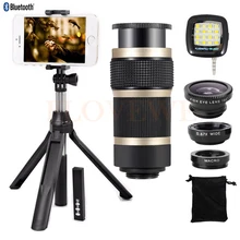 Мобильный объектив Комплект рыбий глаз широкоугольный Макро Lentes 8X зум телеобъектив телескоп монопод Штатив для iPhone 5 6 7 s Plus