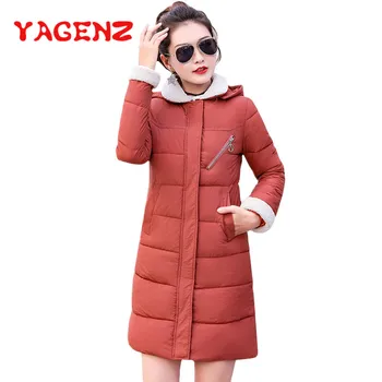 

YAGENZ Plus size Warm Down Cotton Coat Women Parka 2018 Fashion Winter Student Long Coat Detachable Hat Fluff Collar Hoodie Coat