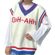 Осенью в студенческом стиле Цвет соответствующие v-образным вырезом жилет свитер женский Harajuku хлопок небольшой свежий сладкий жаккардовый свитер#101