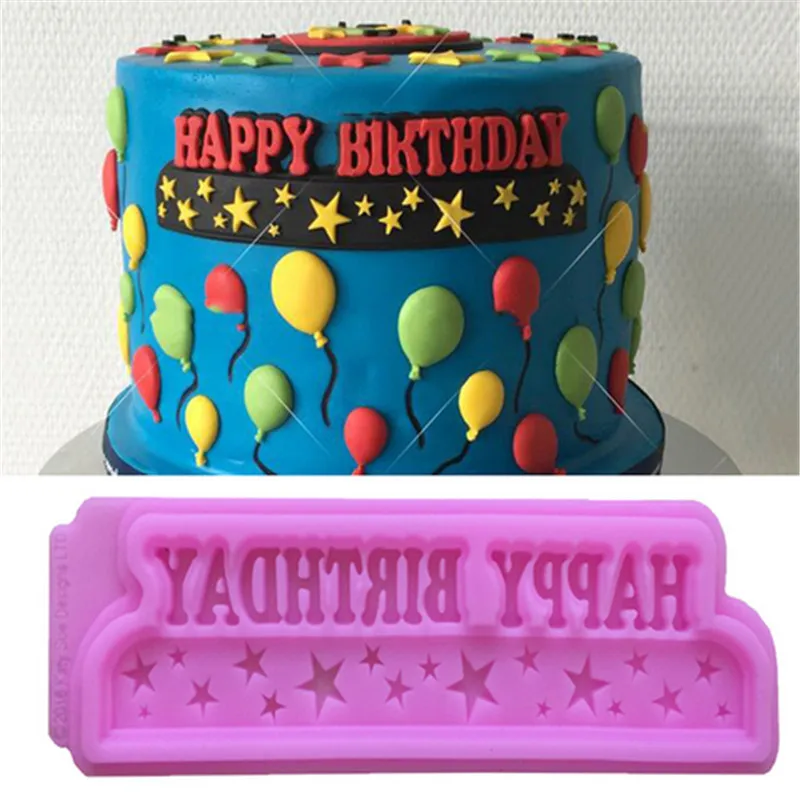 1pc Happy Birthday Fondant Mold Silicone Star Pattern Cake Mold DIY
